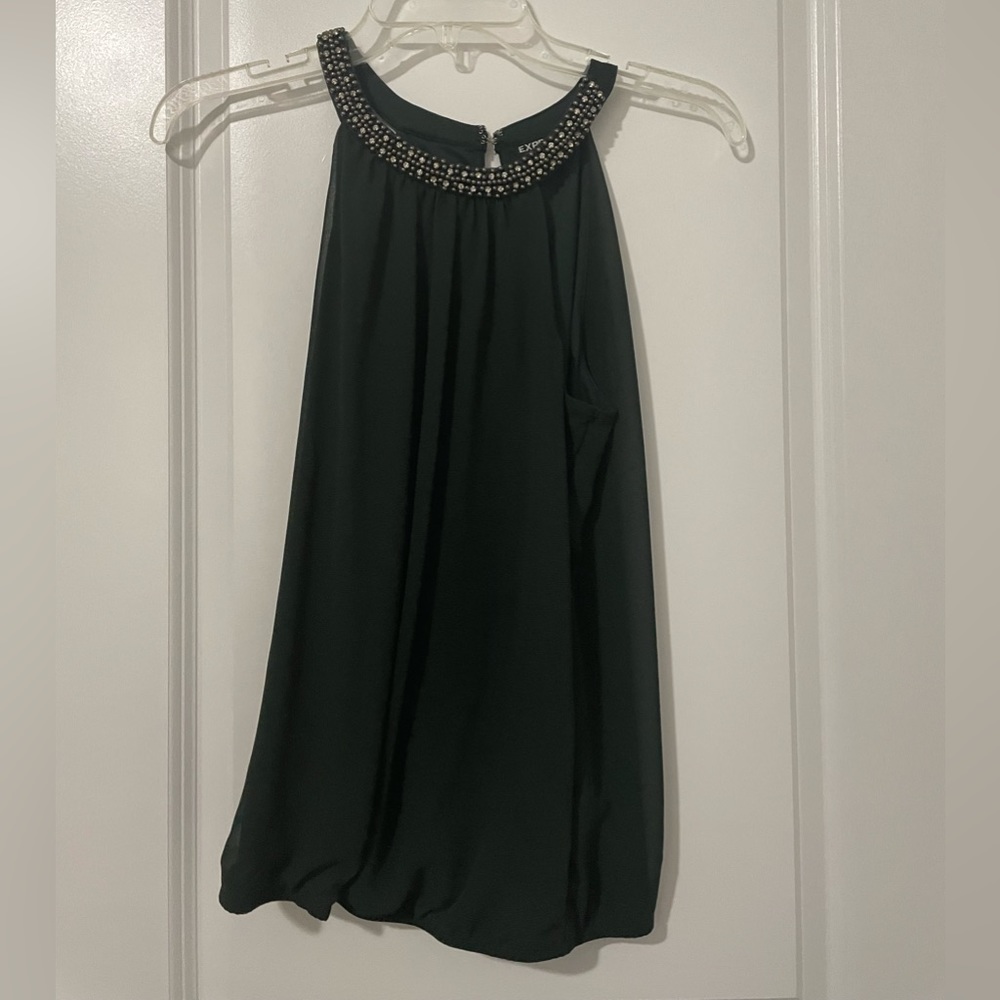 Emerald green express top with detail in neck